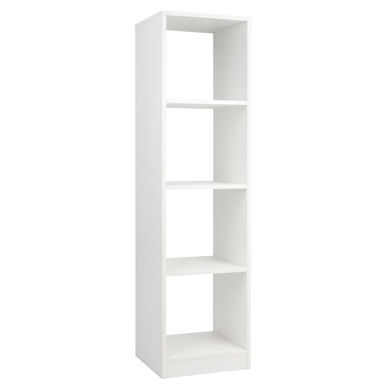 White 5-Tier 4-Cube Narrow Bookcase Tall Storage Shelf Organizer for Living Room or Bedroom